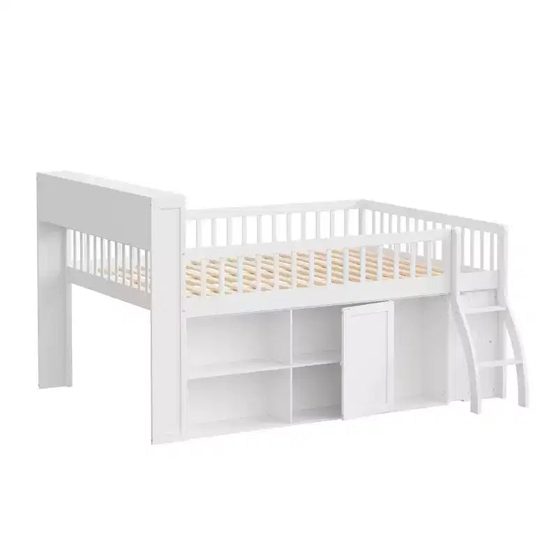 Whisen Full Size Loft Bed Frame with Storage, Built-in Headboard, Space-Saving Design