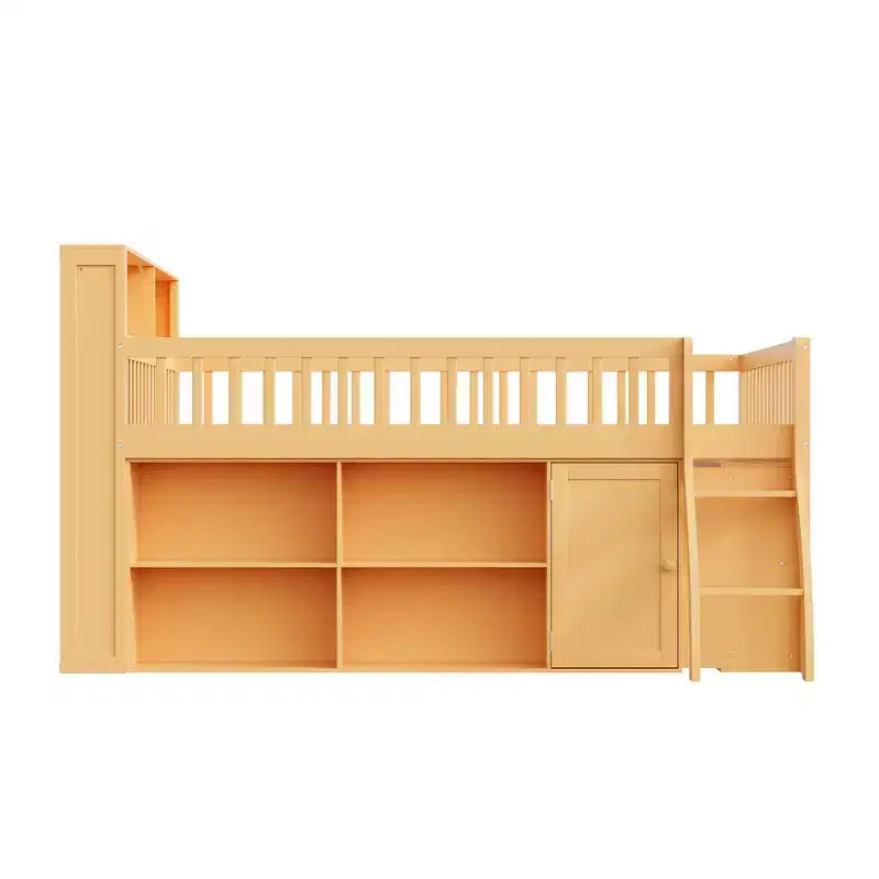 Whisen Full Size Loft Bed Frame with Storage, Built-in Headboard, Space-Saving Design