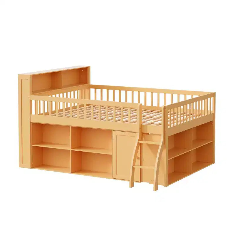 Whisen Full Size Loft Bed Frame with Storage, Built-in Headboard, Space-Saving Design