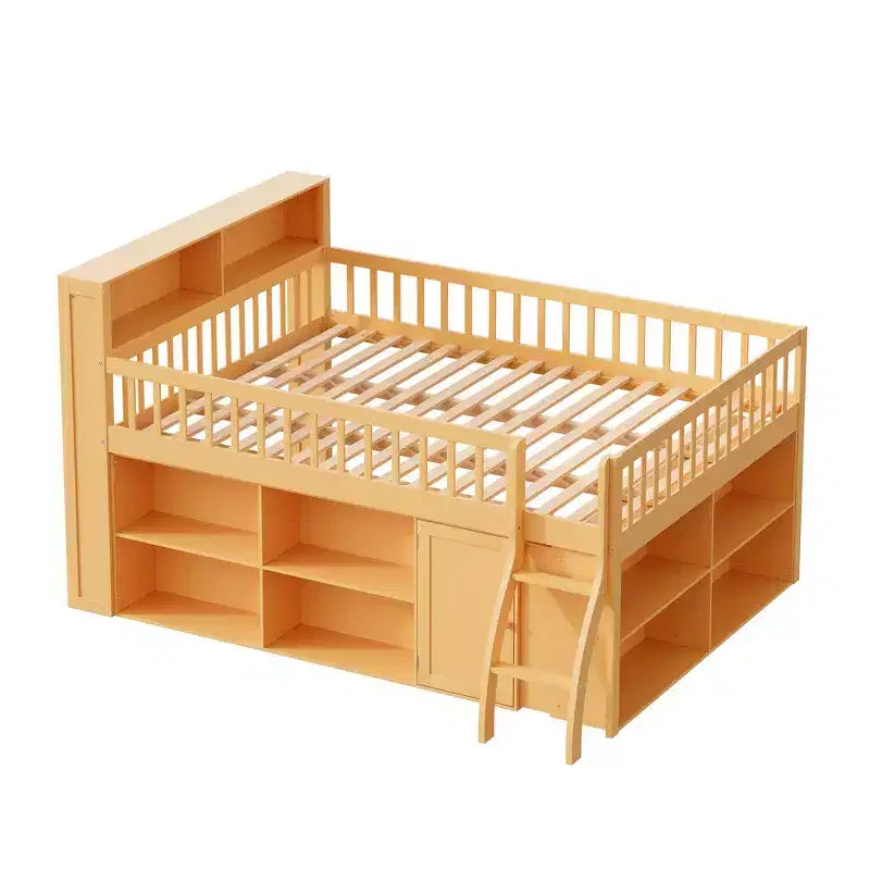 Whisen Full Size Loft Bed Frame with Storage, Built-in Headboard, Space-Saving Design
