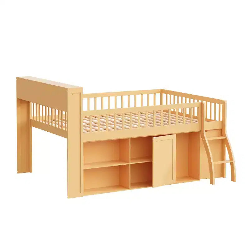 Whisen Full Size Loft Bed Frame with Storage, Built-in Headboard, Space-Saving Design
