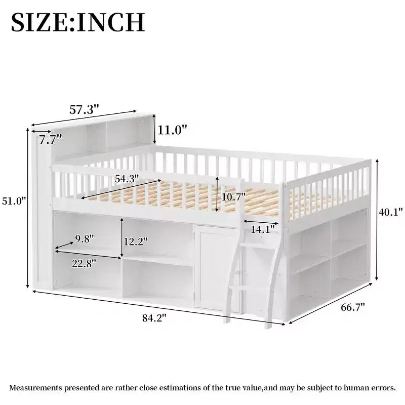 Whisen Full Size Loft Bed Frame with Storage, Built-in Headboard, Space-Saving Design
