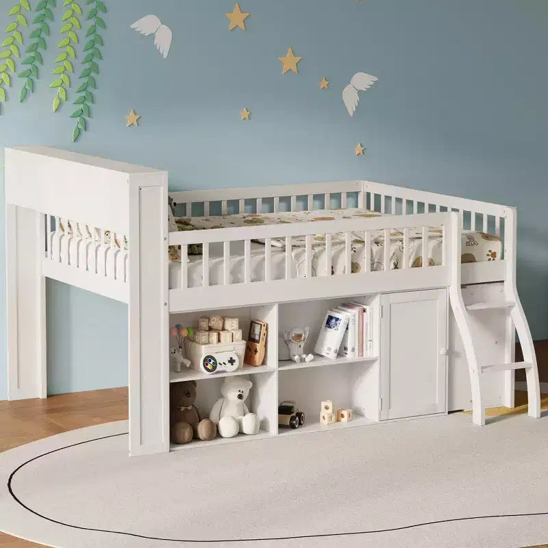 Cadre de lit mezzanine pleine grandeur Whisen avec rangement, tête de lit intégrée, conception peu encombrante