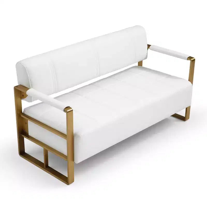 TUYOHW 57.9 Inch Faux Bonded Leather Loveseat Sofa with Golden Metal Arms for Living Room,Office,Apartment