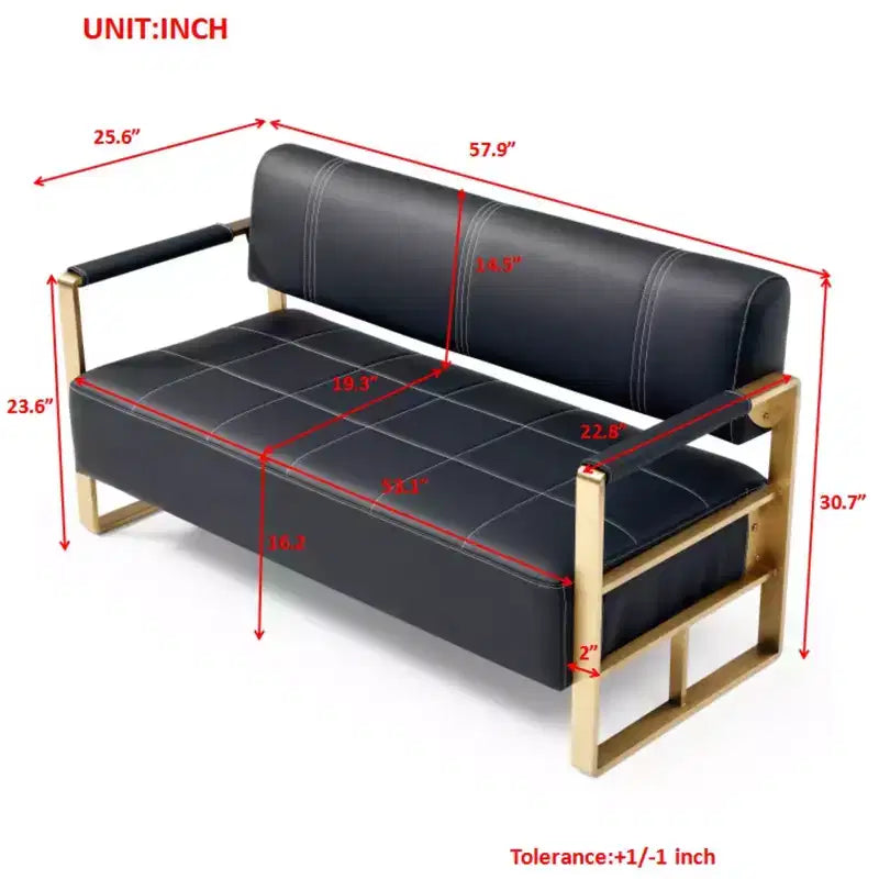 TUYOHW 57.9 Inch Faux Bonded Leather Loveseat Sofa with Golden Metal Arms for Living Room,Office,Apartment