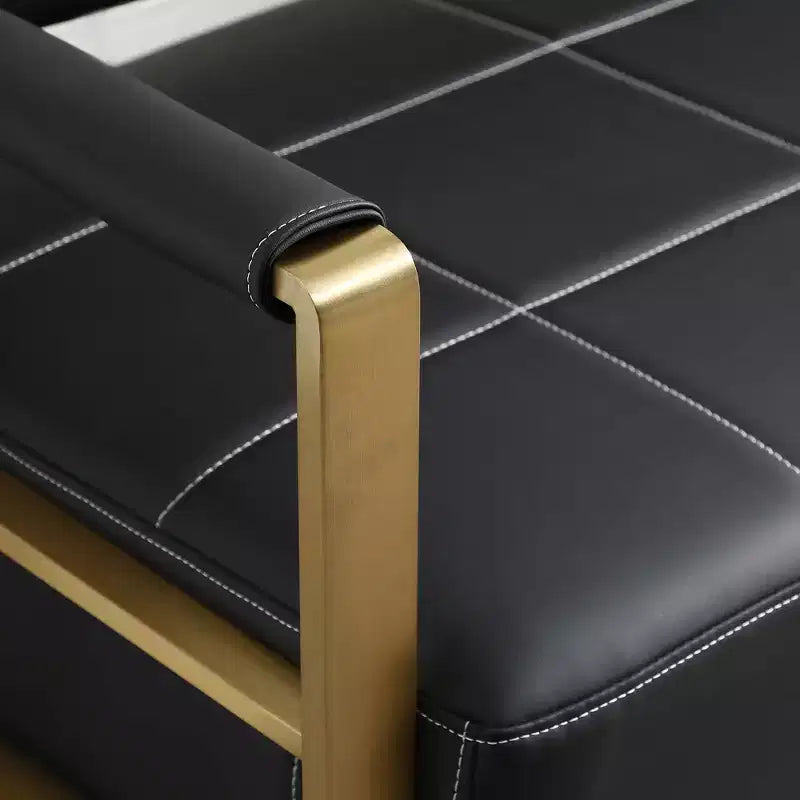 TUYOHW 57.9 Inch Faux Bonded Leather Loveseat Sofa with Golden Metal Arms for Living Room,Office,Apartment