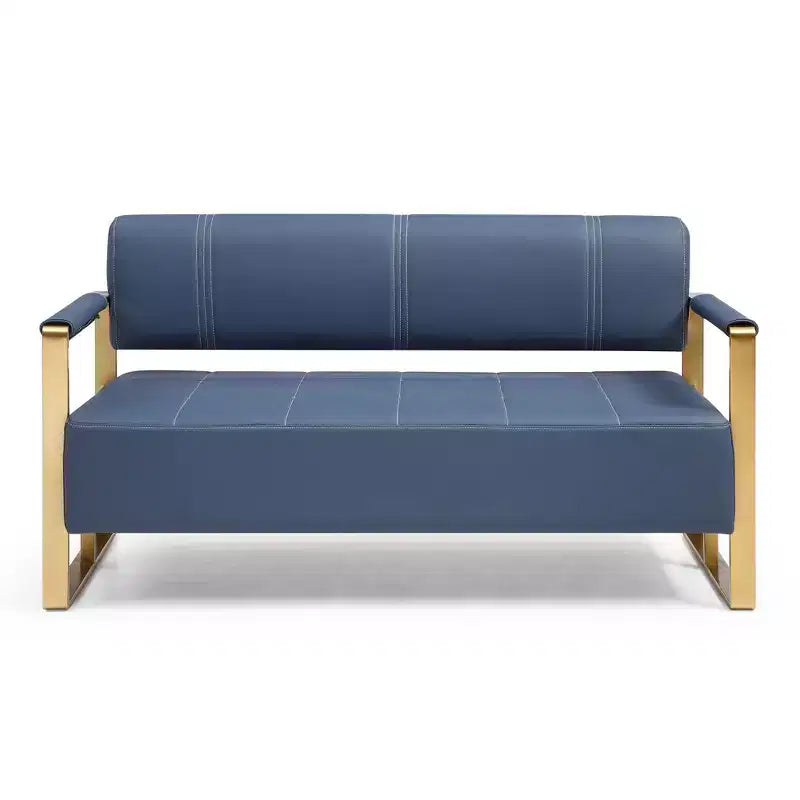 TUYOHW 57.9 Inch Faux Bonded Leather Loveseat Sofa with Golden Metal Arms for Living Room,Office,Apartment