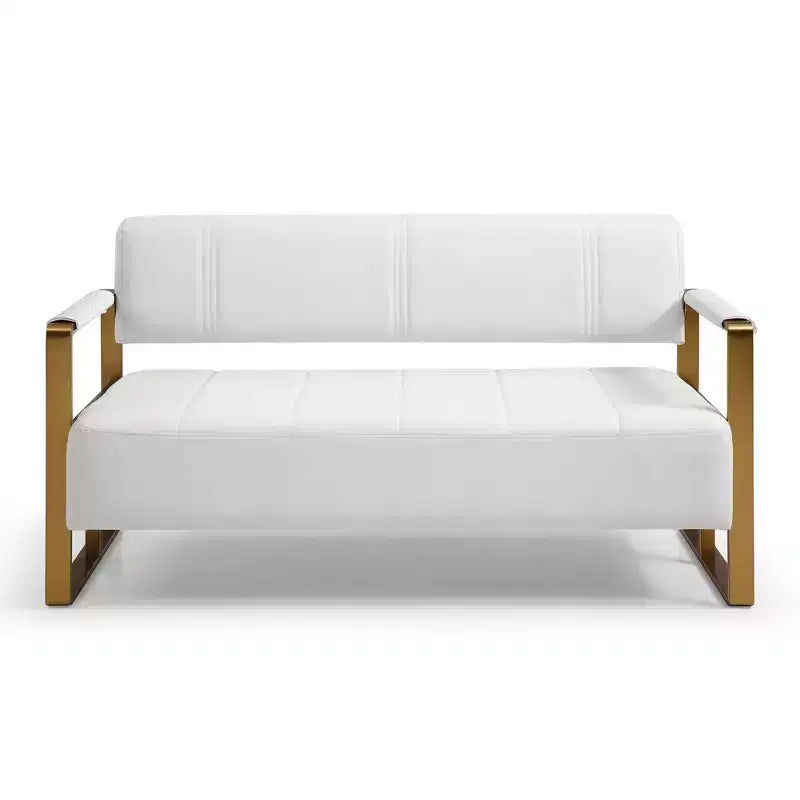 TUYOHW 57.9 Inch Faux Bonded Leather Loveseat Sofa with Golden Metal Arms for Living Room,Office,Apartment