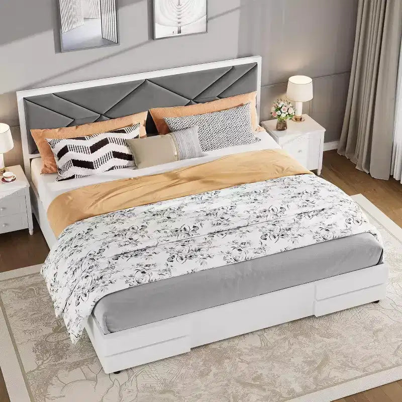 Full/Queen/King Size Bed Frame,Upholstered Bed Frame with Tufted Headboard,Sofa&Sturdy Bed Frame with Wooden Slat Support,No Box Spring Needed