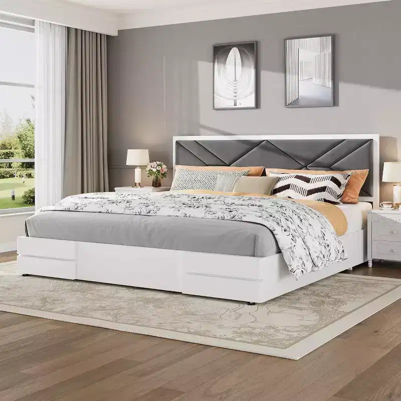 Full/Queen/King Size Bed Frame,Upholstered Bed Frame with Tufted Headboard,Sofa&Sturdy Bed Frame with Wooden Slat Support,No Box Spring Needed