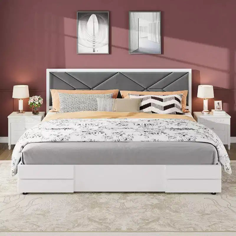 Full/Queen/King Size Bed Frame,Upholstered Bed Frame with Tufted Headboard,Sofa&Sturdy Bed Frame with Wooden Slat Support,No Box Spring Needed