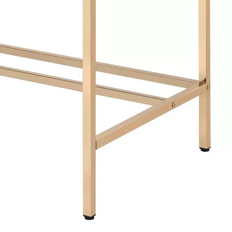 TUYOHW Modern 40 Writing Desk,Office Desk with Built-in USB Port,High-Gloss Desktop,Gold Open Metal Base,Rectangular Desk for Bedroom,Office,Study