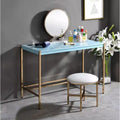 TUYOHW Modern 40 Writing Desk,Office Desk with Built-in USB Port,High-Gloss Desktop,Gold Open Metal Base,Rectangular Desk for Bedroom,Office,Study