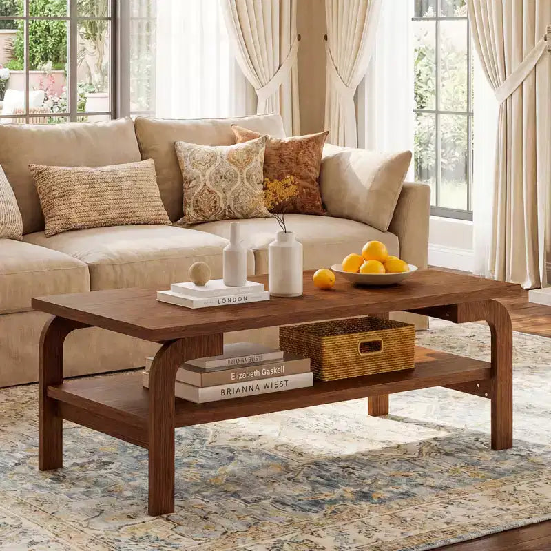 Costway 47'' Rectangular Coffee Table w/ Storage Shelf & Curved Legs for Living Room