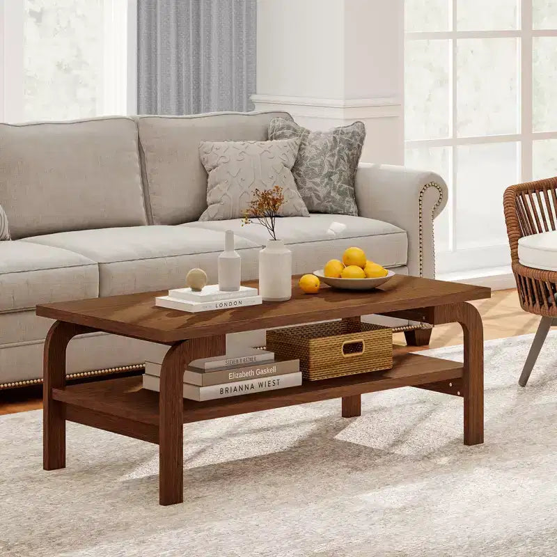 Costway 47'' Rectangular Coffee Table w/ Storage Shelf & Curved Legs for Living Room