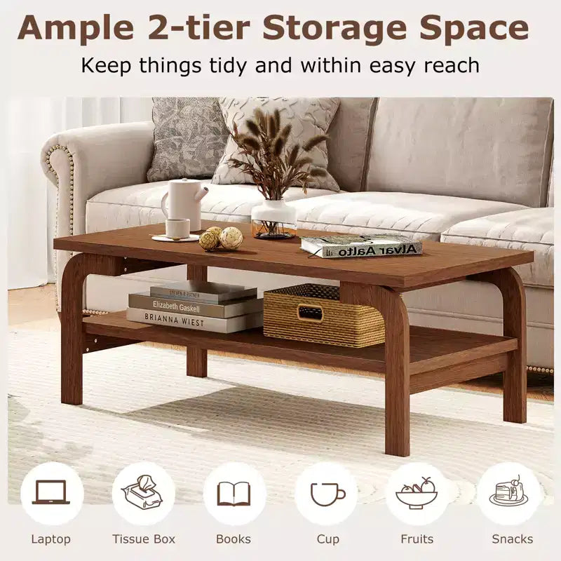 Costway 47'' Rectangular Coffee Table w/ Storage Shelf & Curved Legs for Living Room