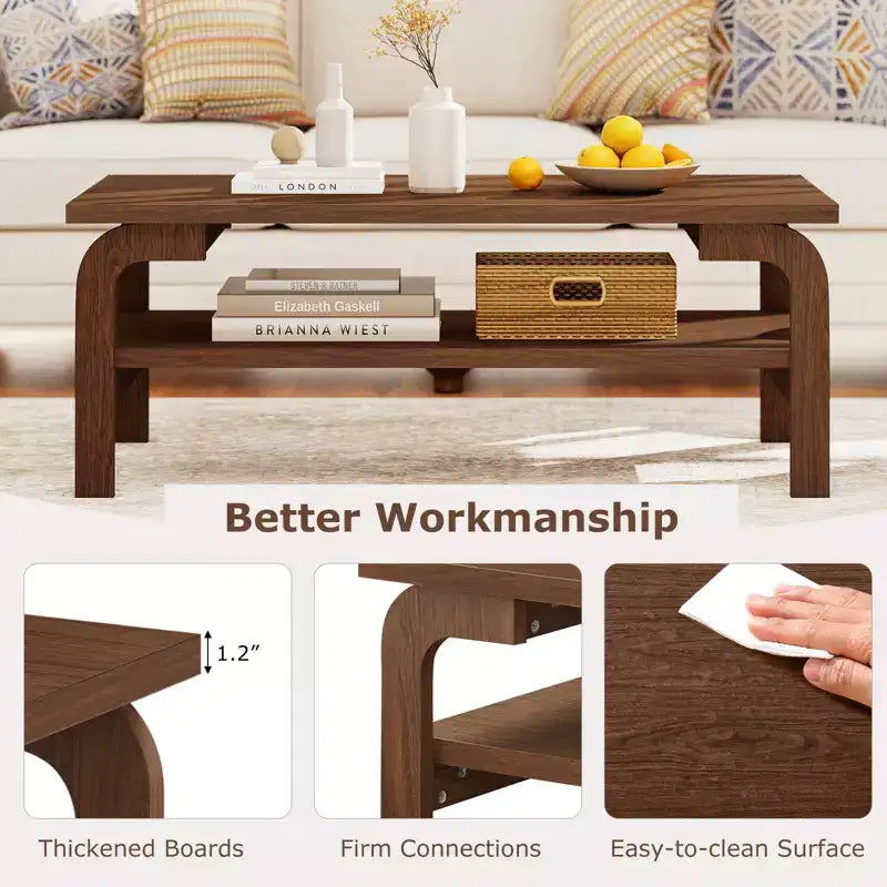 Costway 47'' Rectangular Coffee Table w/ Storage Shelf & Curved Legs for Living Room