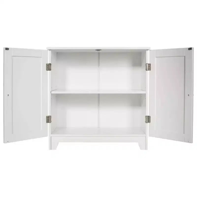 Redmon Double Door Freestanding Floor Cabinet, Modern Wooden Furniture, White