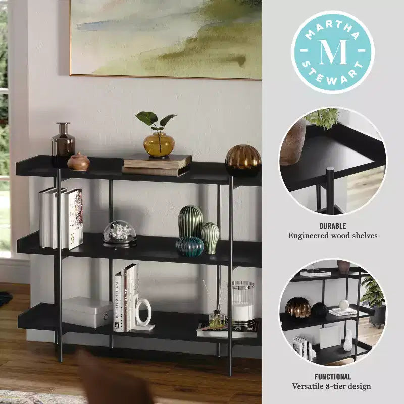 Martha Stewart Emmett 3 Shelf Storage Display Unit Bookcase with Metal Frame