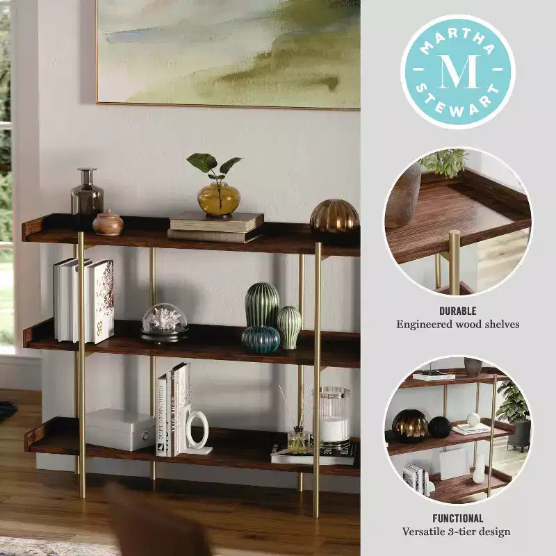 Martha Stewart Emmett 3 Shelf Storage Display Unit Bookcase with Metal Frame