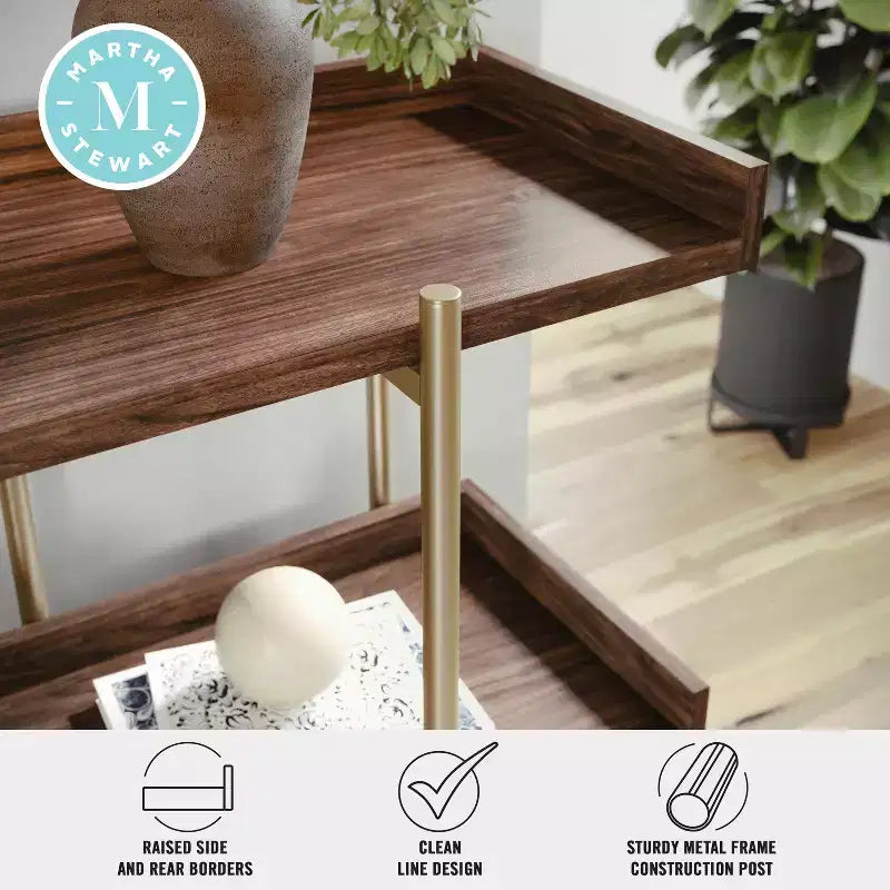 Martha Stewart Emmett 3 Shelf Storage Display Unit Bookcase with Metal Frame