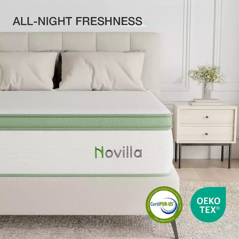 Novilla 14 inch Memory Foam Hybrid Mattress with Innersprings for Pressure Relief and Motion Isolation