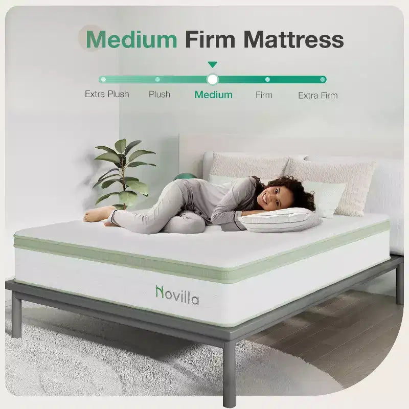Novilla 14 inch Memory Foam Hybrid Mattress with Innersprings for Pressure Relief and Motion Isolation
