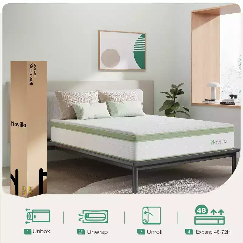 Novilla 14 inch Memory Foam Hybrid Mattress with Innersprings for Pressure Relief and Motion Isolation