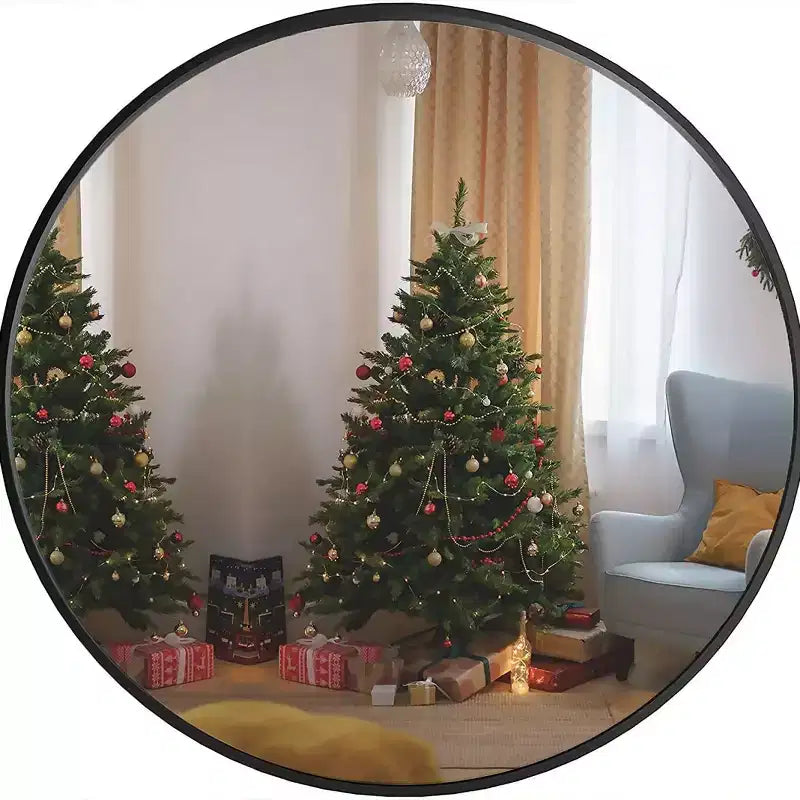 Modern Round Wall Mirror, Black Metal Circle Decorative Mirror for Living Room, Entryway, Bathroom Wall Decor - Panipeachy