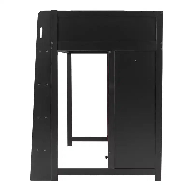 Twin/Full Gaming Loft Bed with Desk and LED Lights, Wood Loft Bed with Built-in Wardrobe and Drawers