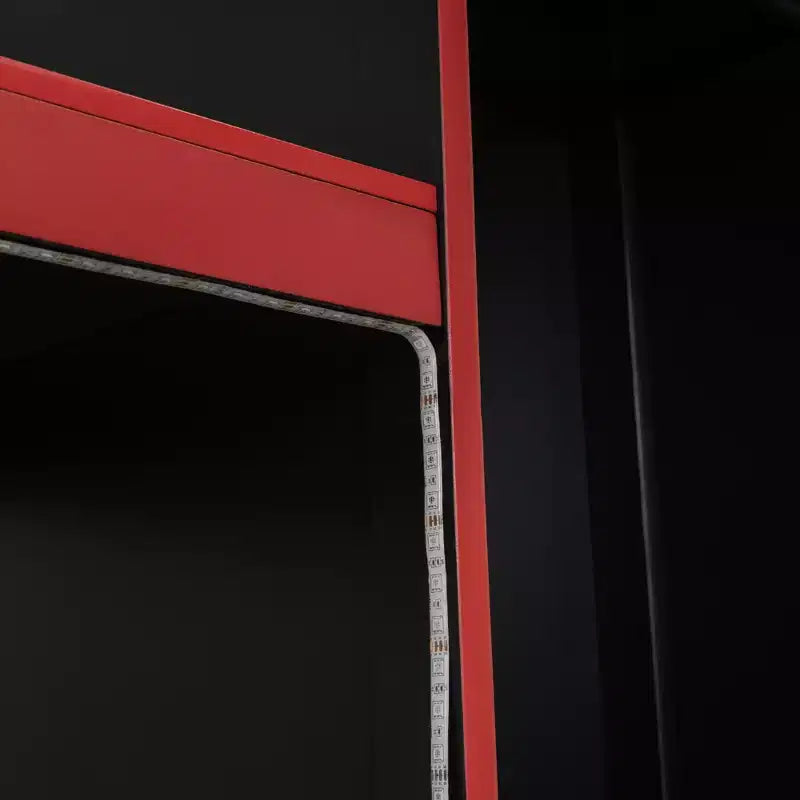 Twin/Full Gaming Loft Bed with Desk and LED Lights, Wood Loft Bed with Built-in Wardrobe and Drawers