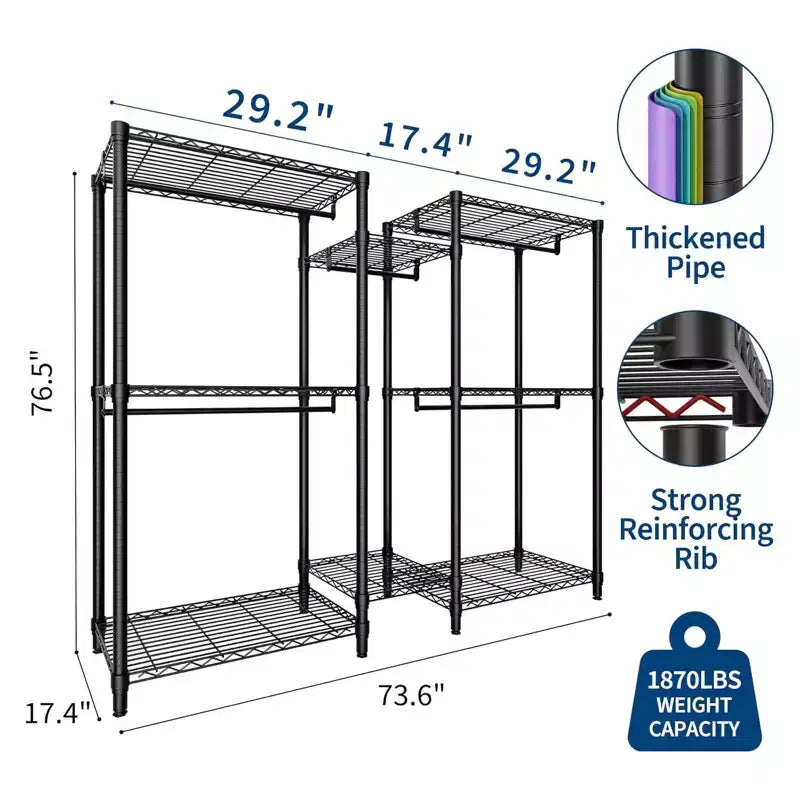 Heavy Duty Clothes Rack,Freestanding Clothes Rack with Shelves& Hanger,Wardrobe Clothes Organizer For Bedroom&Laundry Room,Max Load 500 LBS