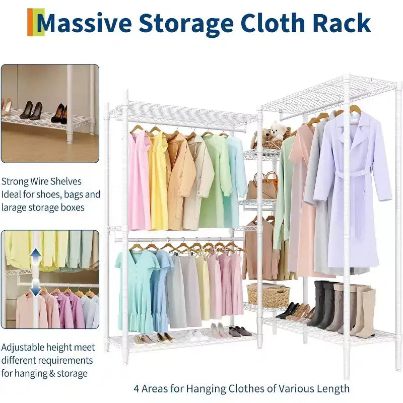 Heavy Duty Clothes Rack,Freestanding Clothes Rack with Shelves& Hanger,Wardrobe Clothes Organizer For Bedroom&Laundry Room,Max Load 500 LBS