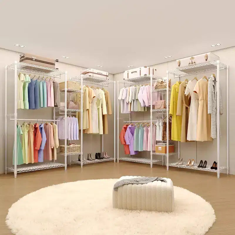 Heavy Duty Clothes Rack,Freestanding Clothes Rack with Shelves& Hanger,Wardrobe Clothes Organizer For Bedroom&Laundry Room,Max Load 500 LBS