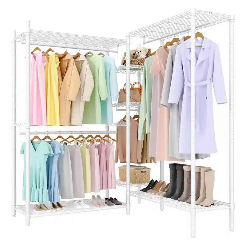 Portant à vêtements robuste, portant autoportant avec étagères et cintre, organisateur de garde-robe pour chambre et buanderie, charge maximale de 227 kg