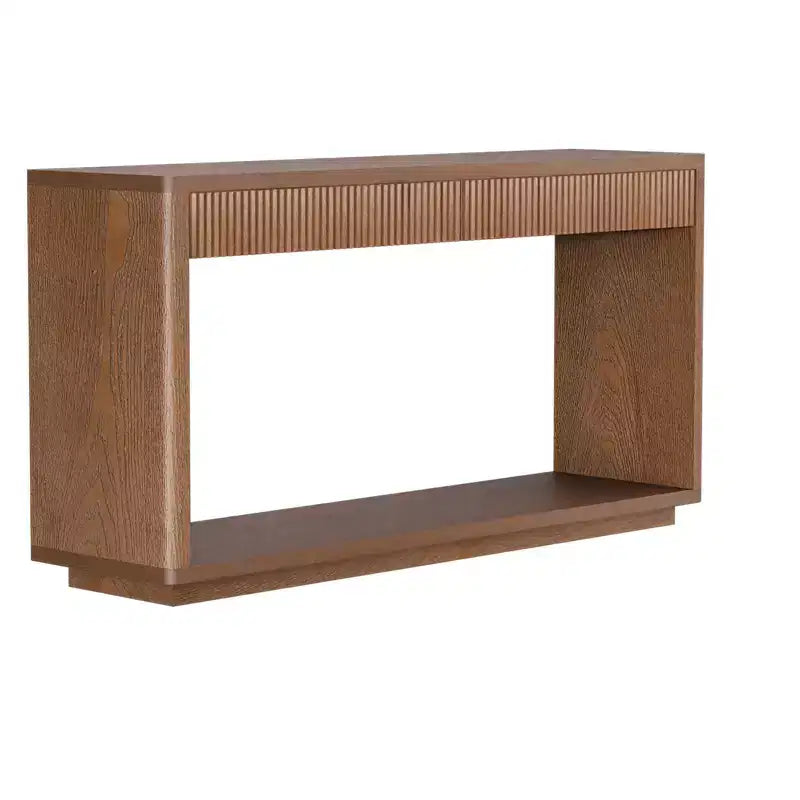 JVNOXK 60-inch Modern Double-Drawer Recessed-Edge Side Table, Natural Wood Finish, Can Serve as a Sofa Table, Suitable for Living Rooms, Walnut Color