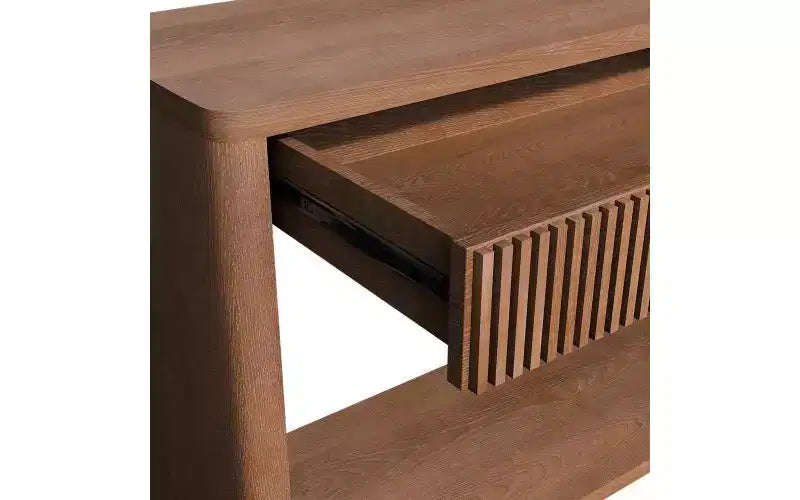 JVNOXK 60-inch Modern Double-Drawer Recessed-Edge Side Table, Natural Wood Finish, Can Serve as a Sofa Table, Suitable for Living Rooms, Walnut Color