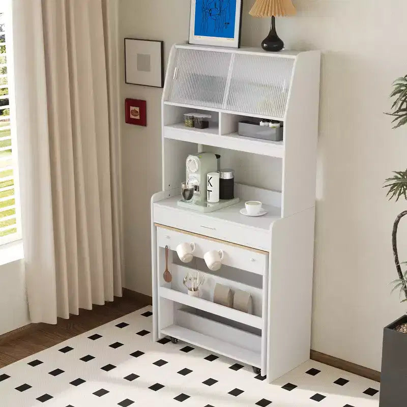 GDFStudio Henry Versatile Buffet Hutch with Foldable Dining Table, Storage Shelf and Side Hooks