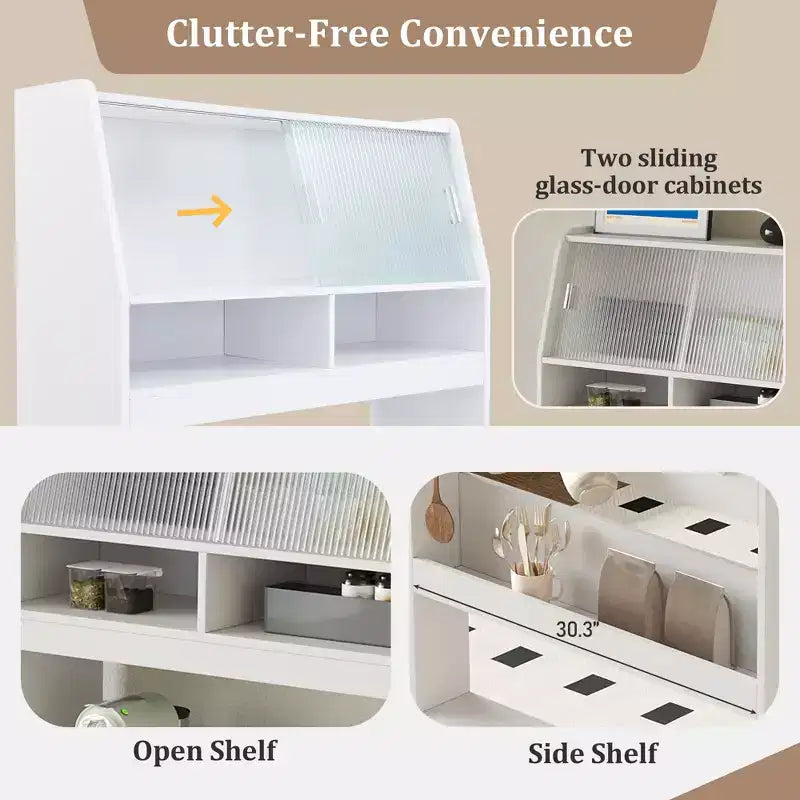 GDFStudio Henry Versatile Buffet Hutch with Foldable Dining Table, Storage Shelf and Side Hooks