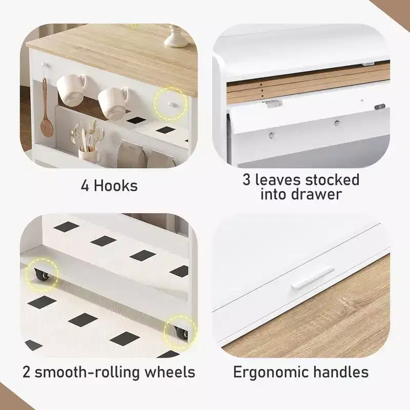GDFStudio Henry Versatile Buffet Hutch with Foldable Dining Table, Storage Shelf and Side Hooks