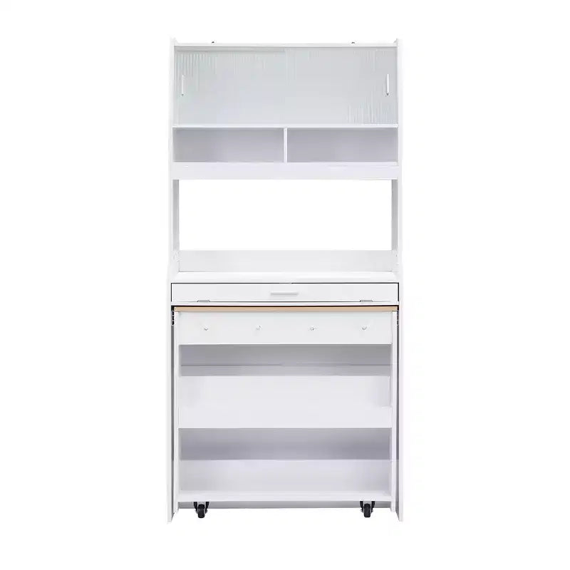 GDFStudio Henry Versatile Buffet Hutch with Foldable Dining Table, Storage Shelf and Side Hooks