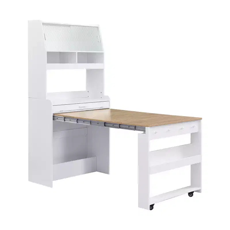 GDFStudio Henry Versatile Buffet Hutch with Foldable Dining Table, Storage Shelf and Side Hooks