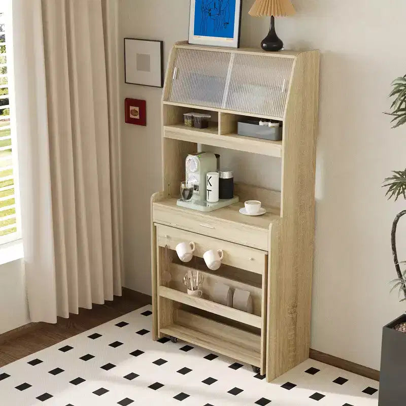 GDFStudio Henry Versatile Buffet Hutch with Foldable Dining Table, Storage Shelf and Side Hooks