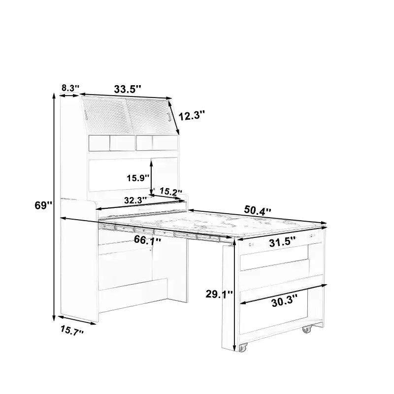 GDFStudio Henry Versatile Buffet Hutch with Foldable Dining Table, Storage Shelf and Side Hooks
