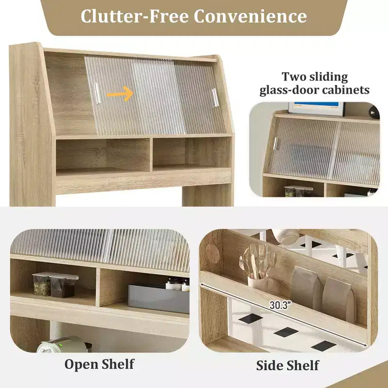 GDFStudio Henry Versatile Buffet Hutch with Foldable Dining Table, Storage Shelf and Side Hooks
