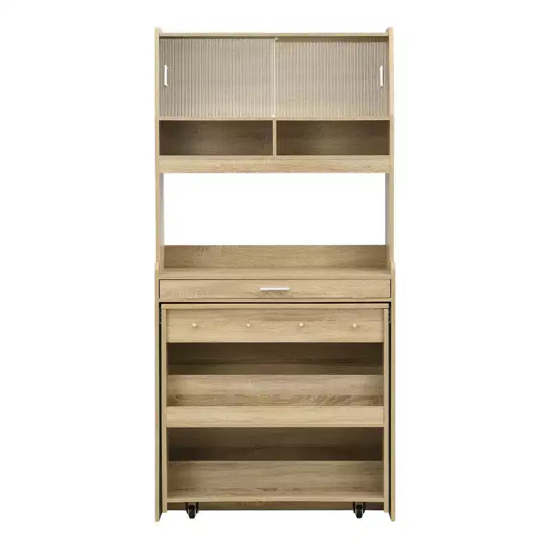GDFStudio Henry Versatile Buffet Hutch with Foldable Dining Table, Storage Shelf and Side Hooks