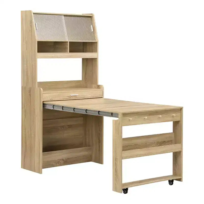 GDFStudio Henry Versatile Buffet Hutch with Foldable Dining Table, Storage Shelf and Side Hooks