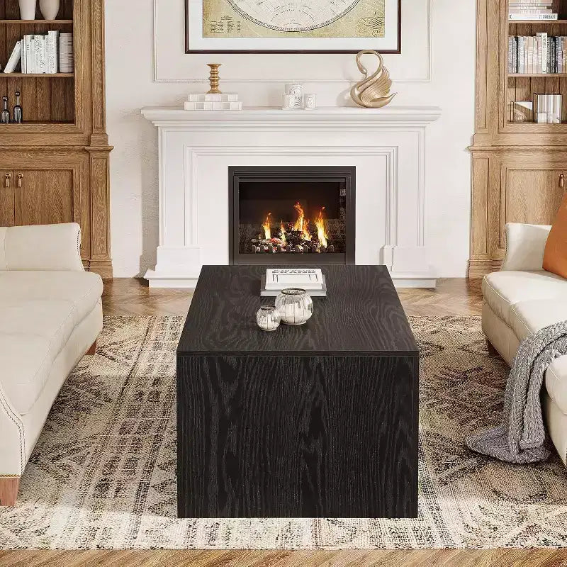 Lantine 47-Inch Coffee Table for Living Room, Mid-Century Modern Farmhouse Center with Sturdy Base for Apartment, Easy Assembly, Black & Walnut