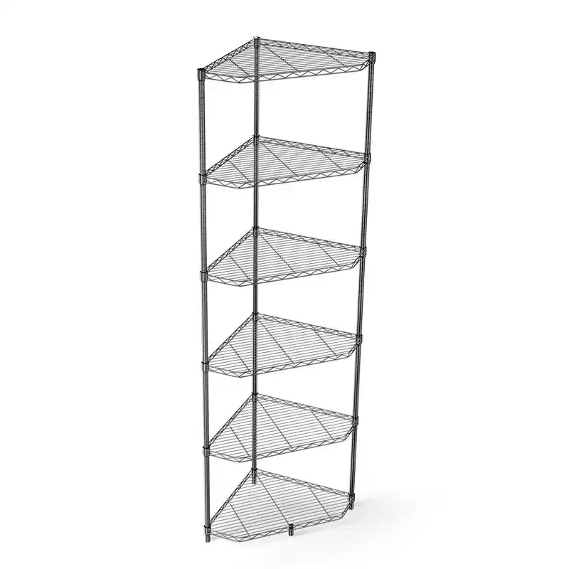 VIYET 72 6-Tier Corner Wire Shelf Rack - Black Chrome Adjustable Metal, NSF Certified 600LBS