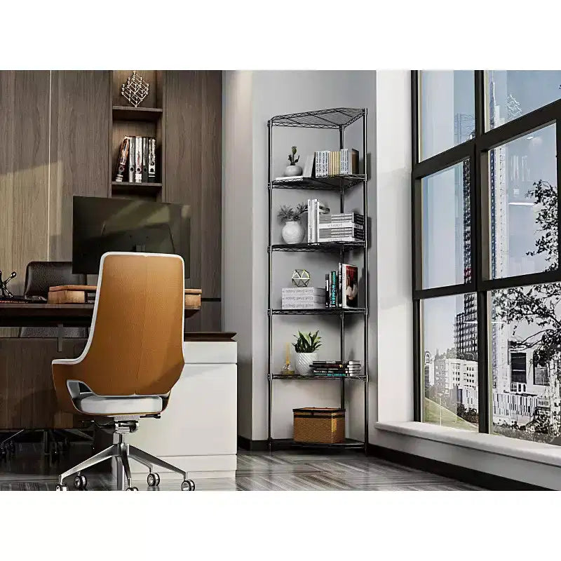 VIYET 72 6-Tier Corner Wire Shelf Rack - Black Chrome Adjustable Metal, NSF Certified 600LBS